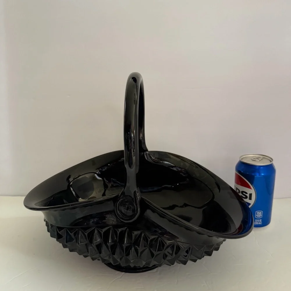 Indiana Glass Tiara Black Diamond Point Large Serving Basket